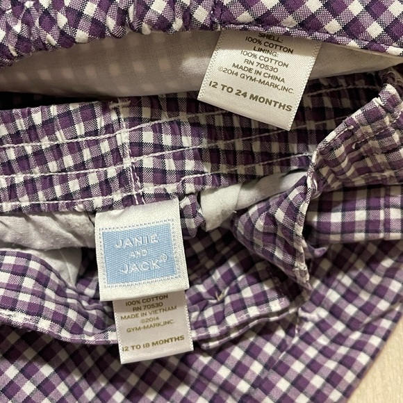Janie and Jack Toddler Boys Matching Shorts and Hat, Purple Plaid, 12-18 months - Picture 2 of 3